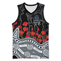 Carlton Blues ANZAC Day Basketball Jersey Indigenous Dot Art with Poppy Flower Tribute