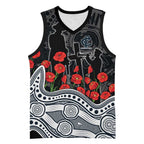 Carlton Blues ANZAC Day Basketball Jersey Indigenous Dot Art with Poppy Flower Tribute