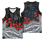 Carlton Blues ANZAC Day Basketball Jersey Indigenous Dot Art with Poppy Flower Tribute