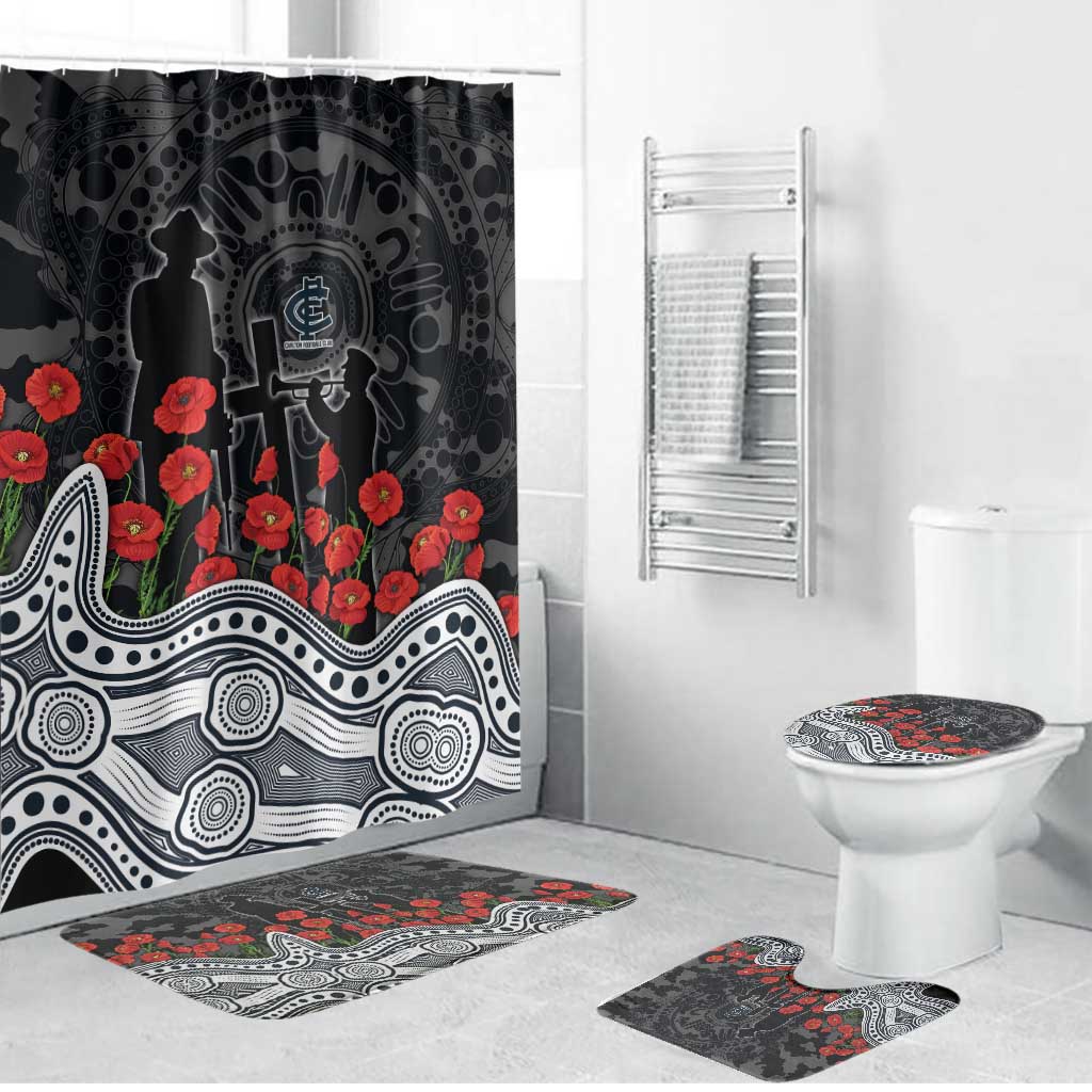 Carlton Blues ANZAC Day Bathroom Set Indigenous Dot Art with Poppy Flower Tribute