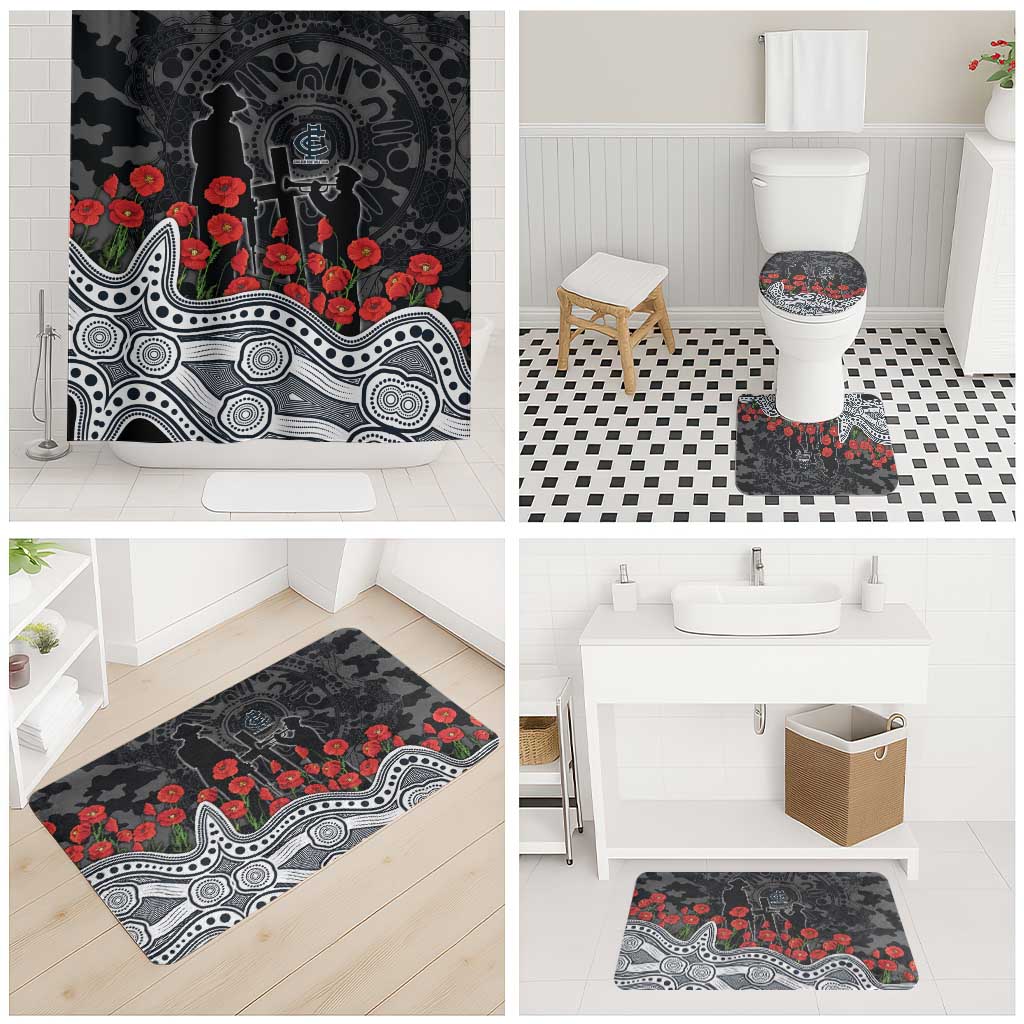 Carlton Blues ANZAC Day Bathroom Set Indigenous Dot Art with Poppy Flower Tribute