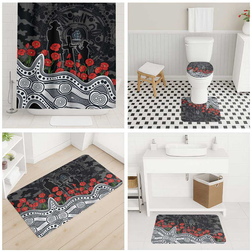 Carlton Blues ANZAC Day Bathroom Set Indigenous Dot Art with Poppy Flower Tribute