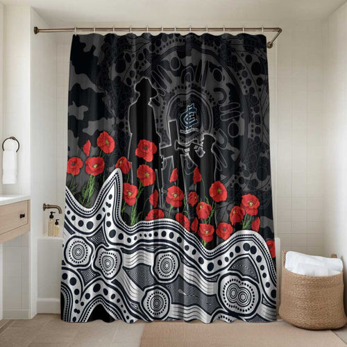 Carlton Blues ANZAC Day Bathroom Set Indigenous Dot Art with Poppy Flower Tribute
