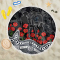 Carlton Blues ANZAC Day Beach Blanket Indigenous Dot Art with Poppy Flower Tribute