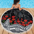 Carlton Blues ANZAC Day Beach Blanket Indigenous Dot Art with Poppy Flower Tribute