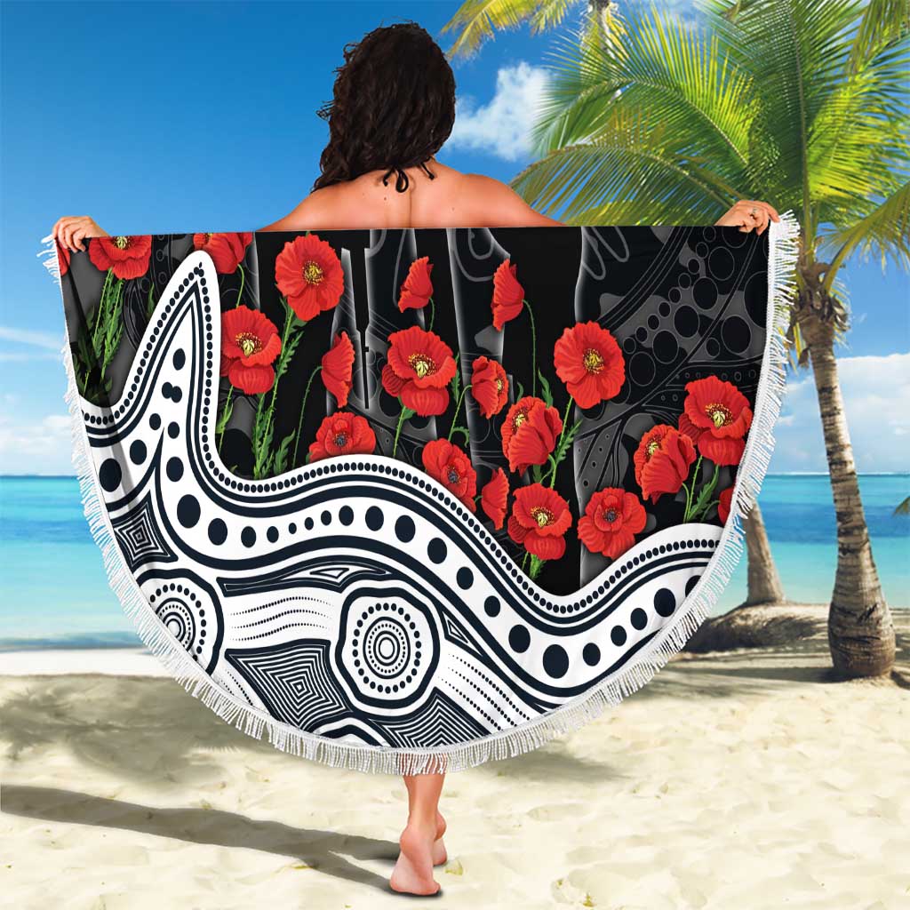 Carlton Blues ANZAC Day Beach Blanket Indigenous Dot Art with Poppy Flower Tribute