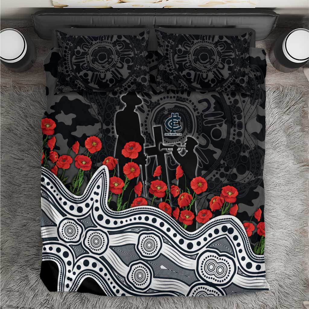 Carlton Blues ANZAC Day Bedding Set Indigenous Dot Art with Poppy Flower Tribute