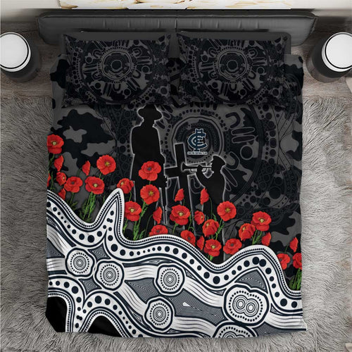 Carlton Blues ANZAC Day Bedding Set Indigenous Dot Art with Poppy Flower Tribute