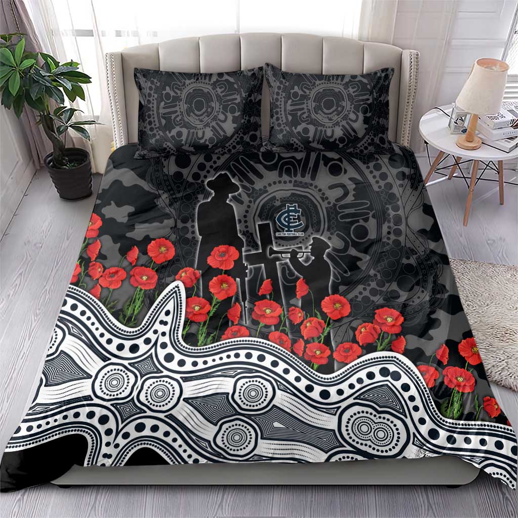Carlton Blues ANZAC Day Bedding Set Indigenous Dot Art with Poppy Flower Tribute