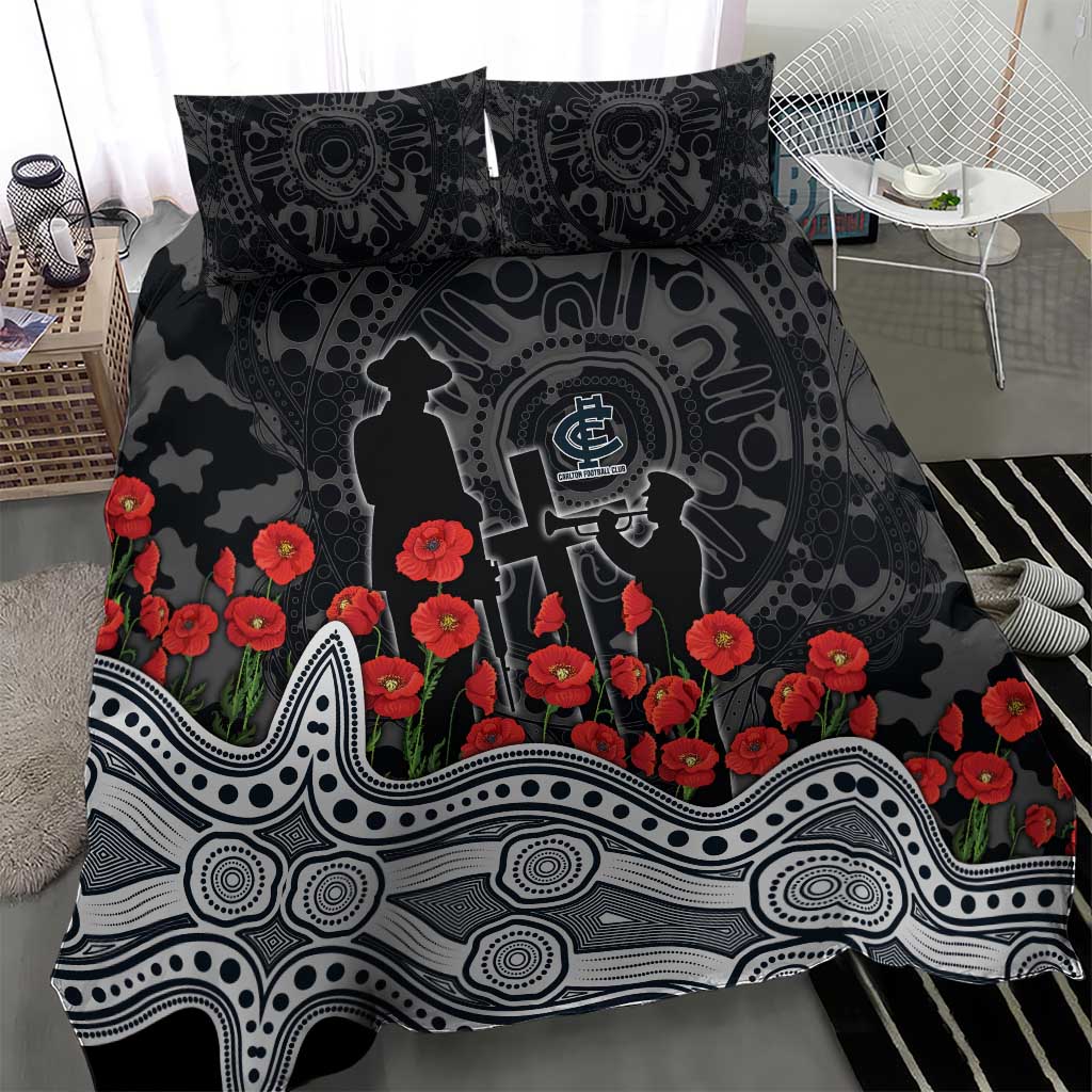Carlton Blues ANZAC Day Bedding Set Indigenous Dot Art with Poppy Flower Tribute