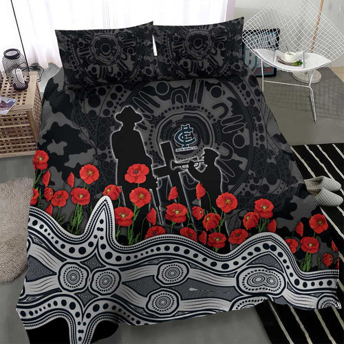 Carlton Blues ANZAC Day Bedding Set Indigenous Dot Art with Poppy Flower Tribute