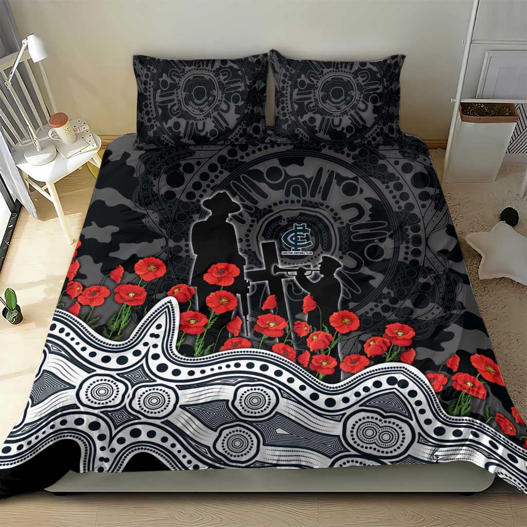 Carlton Blues ANZAC Day Bedding Set Indigenous Dot Art with Poppy Flower Tribute