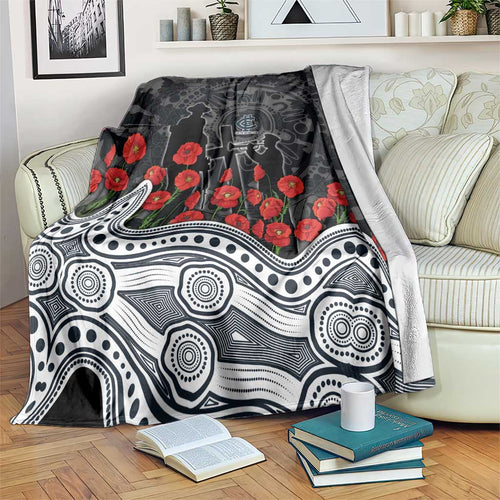 Carlton Blues ANZAC Day Blanket Indigenous Dot Art with Poppy Flower Tribute