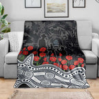 Carlton Blues ANZAC Day Blanket Indigenous Dot Art with Poppy Flower Tribute