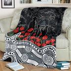 Carlton Blues ANZAC Day Blanket Indigenous Dot Art with Poppy Flower Tribute