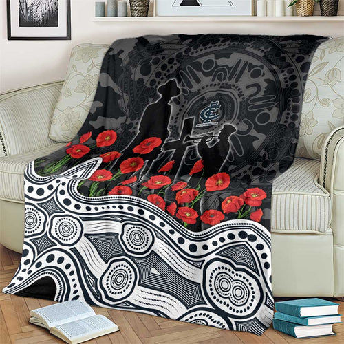 Carlton Blues ANZAC Day Blanket Indigenous Dot Art with Poppy Flower Tribute