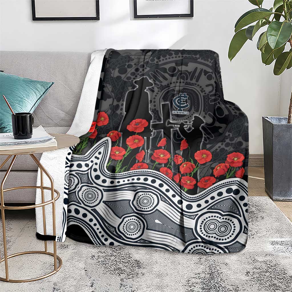 Carlton Blues ANZAC Day Blanket Indigenous Dot Art with Poppy Flower Tribute