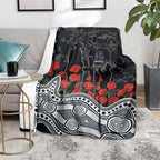 Carlton Blues ANZAC Day Blanket Indigenous Dot Art with Poppy Flower Tribute