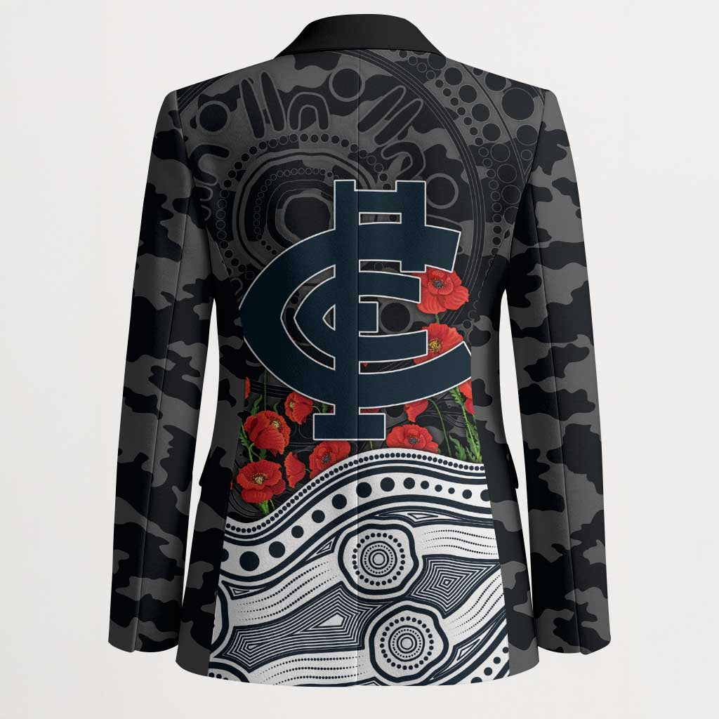 Carlton Blues ANZAC Day Blazer Indigenous Dot Art with Poppy Flower Tribute