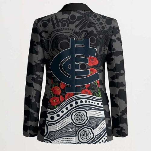 Carlton Blues ANZAC Day Blazer Indigenous Dot Art with Poppy Flower Tribute
