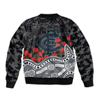 Carlton Blues ANZAC Day Bomber Jacket Indigenous Dot Art with Poppy Flower Tribute