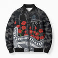 Carlton Blues ANZAC Day Bomber Puffer Jacket Indigenous Dot Art with Poppy Flower Tribute