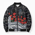 Carlton Blues ANZAC Day Bomber Puffer Jacket Indigenous Dot Art with Poppy Flower Tribute