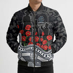 Carlton Blues ANZAC Day Bomber Puffer Jacket Indigenous Dot Art with Poppy Flower Tribute