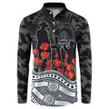 Carlton Blues ANZAC Day Button Sweatshirt Indigenous Dot Art with Poppy Flower Tribute
