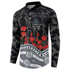 Carlton Blues ANZAC Day Button Sweatshirt Indigenous Dot Art with Poppy Flower Tribute