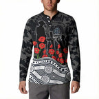 Carlton Blues ANZAC Day Button Sweatshirt Indigenous Dot Art with Poppy Flower Tribute