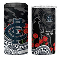 Carlton Blues ANZAC Day 4 in 1 Can Cooler Tumbler Indigenous Dot Art with Poppy Flower Tribute