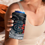 Carlton Blues ANZAC Day 4 in 1 Can Cooler Tumbler Indigenous Dot Art with Poppy Flower Tribute