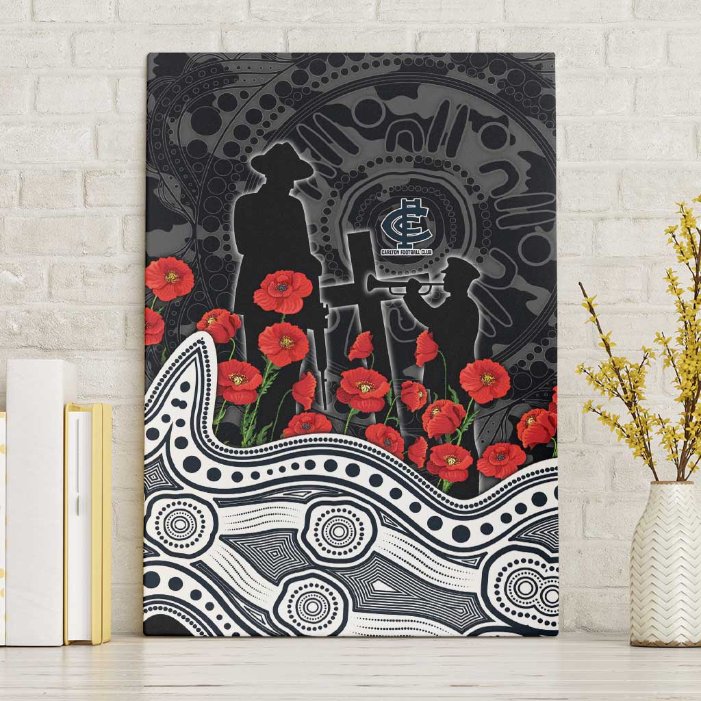 Carlton Blues ANZAC Day Canvas Wall Art Indigenous Dot Art with Poppy Flower Tribute