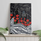 Carlton Blues ANZAC Day Canvas Wall Art Indigenous Dot Art with Poppy Flower Tribute