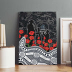 Carlton Blues ANZAC Day Canvas Wall Art Indigenous Dot Art with Poppy Flower Tribute