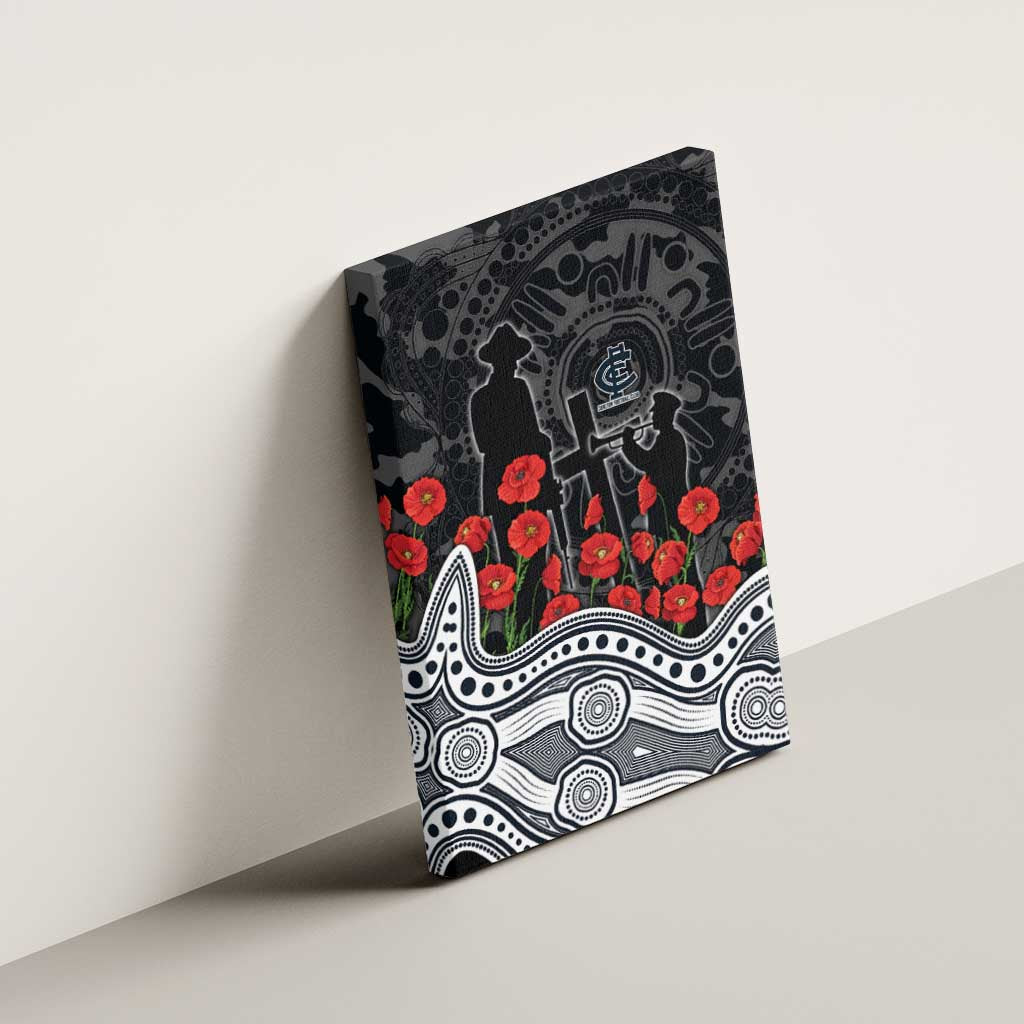 Carlton Blues ANZAC Day Canvas Wall Art Indigenous Dot Art with Poppy Flower Tribute