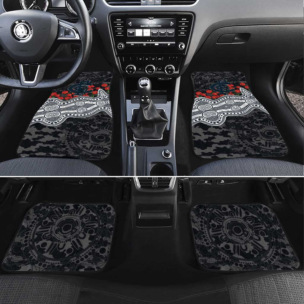 Carlton Blues ANZAC Day Car Mats Indigenous Dot Art with Poppy Flower Tribute