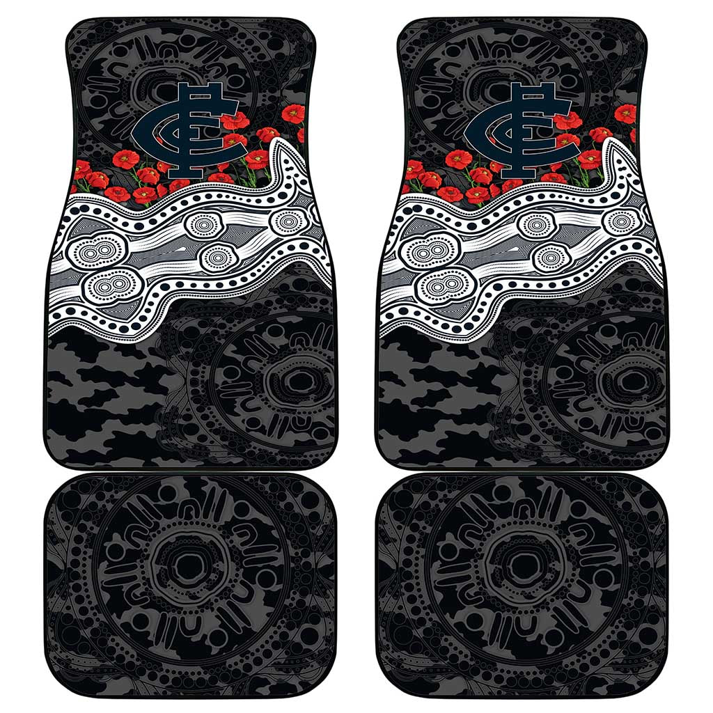 Carlton Blues ANZAC Day Car Mats Indigenous Dot Art with Poppy Flower Tribute