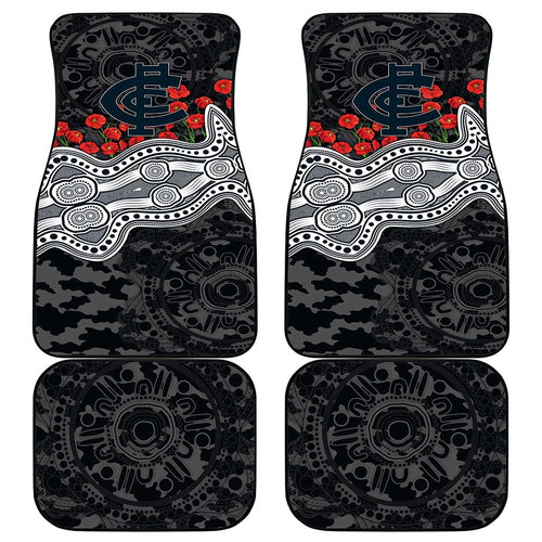 Carlton Blues ANZAC Day Car Mats Indigenous Dot Art with Poppy Flower Tribute