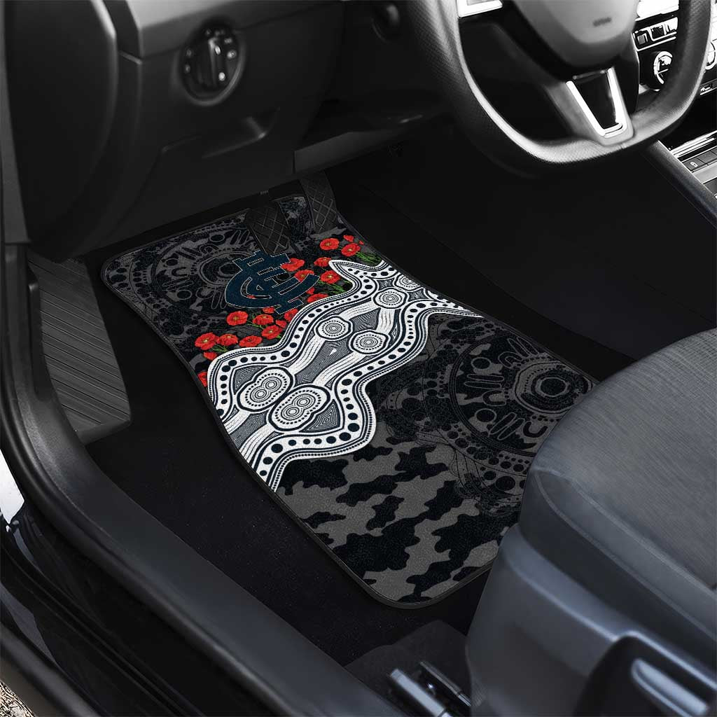 Carlton Blues ANZAC Day Car Mats Indigenous Dot Art with Poppy Flower Tribute
