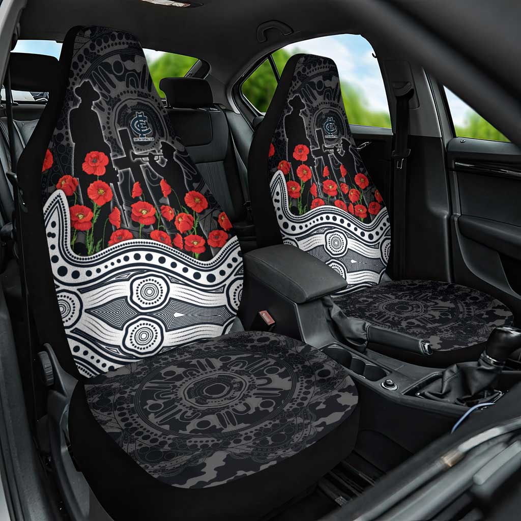 Carlton Blues ANZAC Day Car Seat Cover Indigenous Dot Art with Poppy Flower Tribute