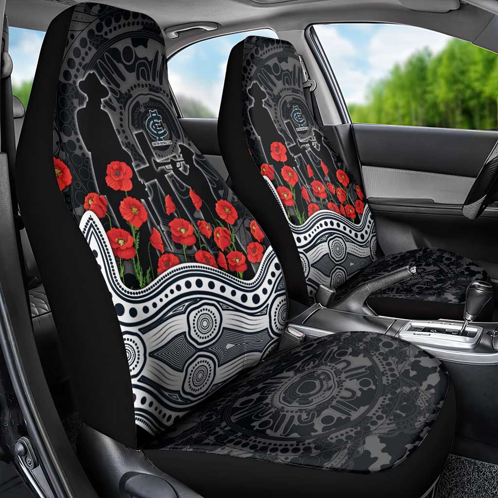 Carlton Blues ANZAC Day Car Seat Cover Indigenous Dot Art with Poppy Flower Tribute
