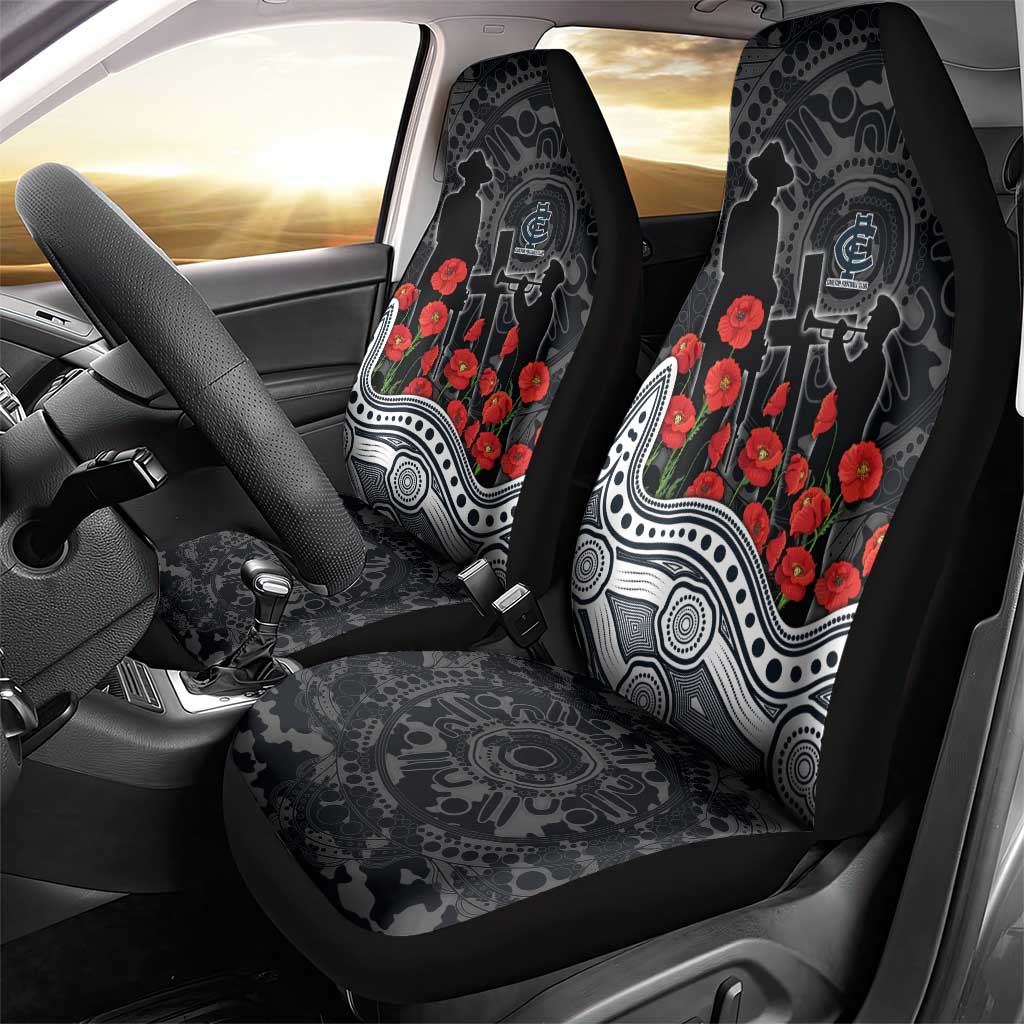 Carlton Blues ANZAC Day Car Seat Cover Indigenous Dot Art with Poppy Flower Tribute