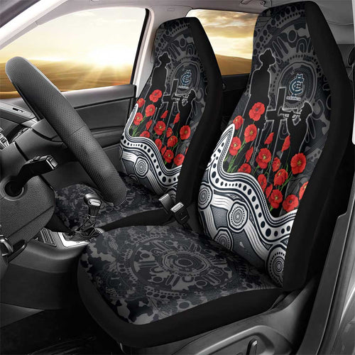 Carlton Blues ANZAC Day Car Seat Cover Indigenous Dot Art with Poppy Flower Tribute
