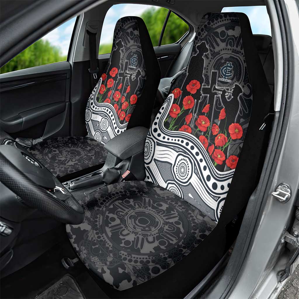 Carlton Blues ANZAC Day Car Seat Cover Indigenous Dot Art with Poppy Flower Tribute