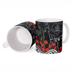 Carlton Blues ANZAC Day Ceramic Mug Indigenous Dot Art with Poppy Flower Tribute