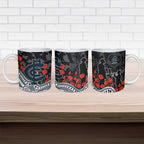 Carlton Blues ANZAC Day Ceramic Mug Indigenous Dot Art with Poppy Flower Tribute