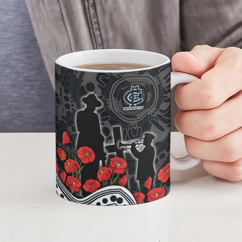 Carlton Blues ANZAC Day Ceramic Mug Indigenous Dot Art with Poppy Flower Tribute