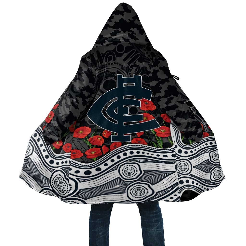 Carlton Blues ANZAC Day Cloak Indigenous Dot Art with Poppy Flower Tribute
